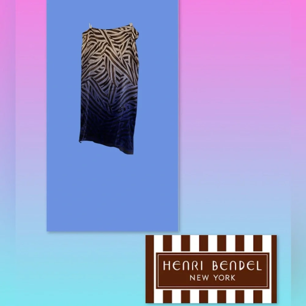 Henri Bendel 100% Silk Scarf. Multi Color Ranging Royal Blue/Navy to Brown